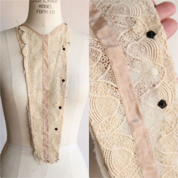 Vintage Accessories - Antique 1900s Blouse Front, 1910s 1920s Ivory Silk Lace Appliques Approx 14"